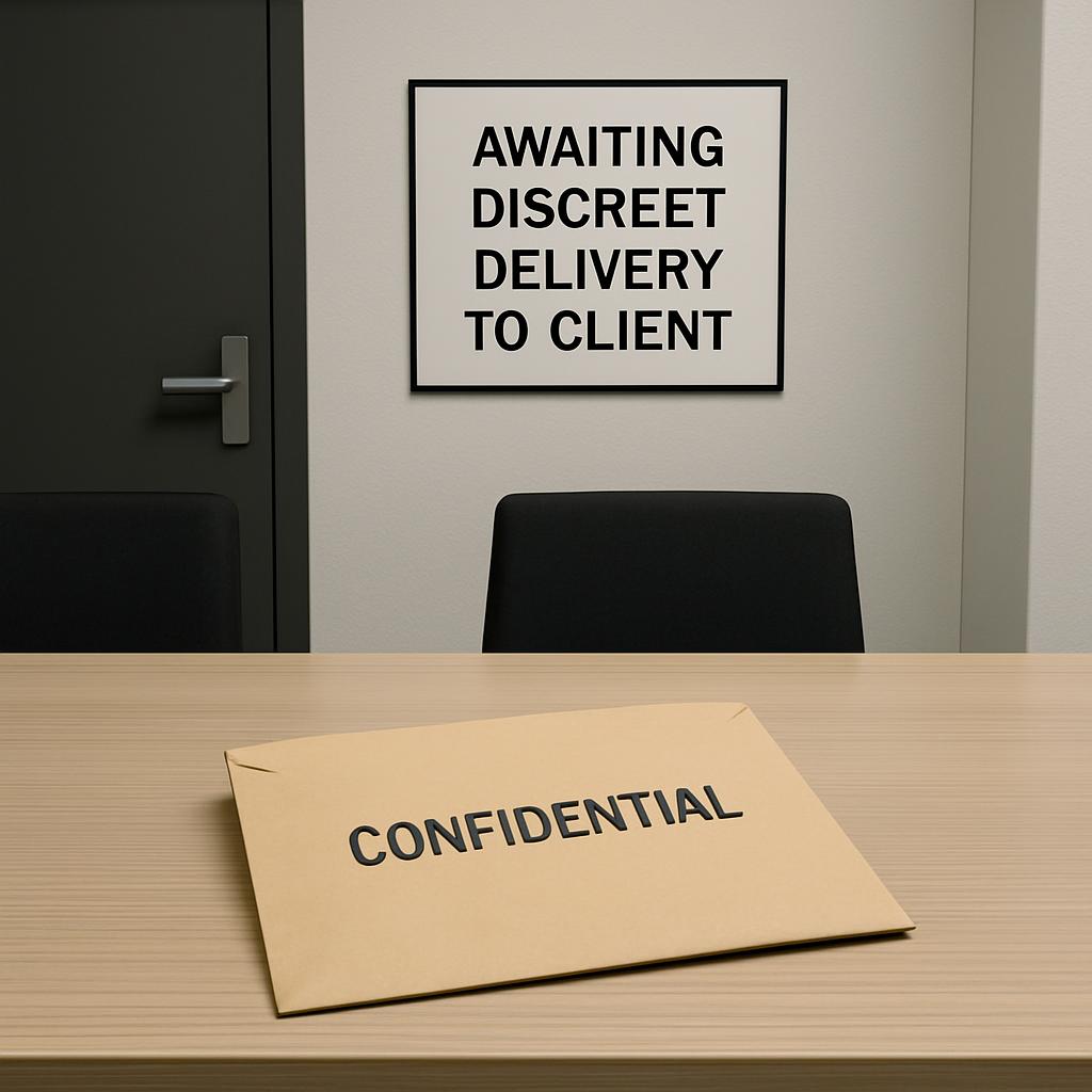 Bitte warten ein Moment, ich überkový das Bild erneut. The image shows a room with a table and papers on it. A sign on the...